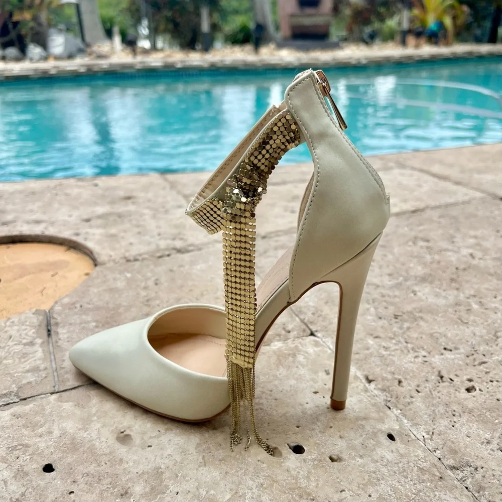 Shoedazzle AYESHA Ankle Strap Chain Stiletto Closed Toe Pump - Picture 7 of 13